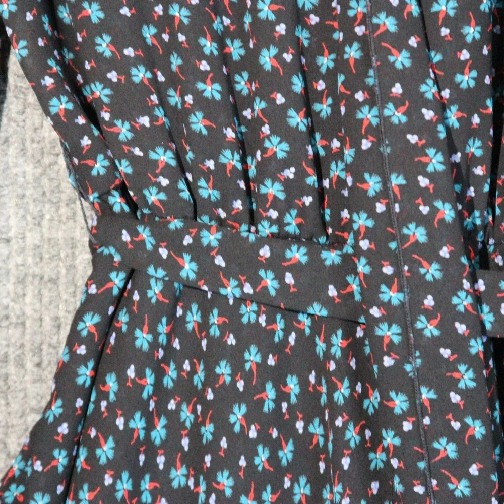 Vintage Robbie Bee Floral Print Dress Womens S Long Sleeve Midi Tie Waist Whimsy